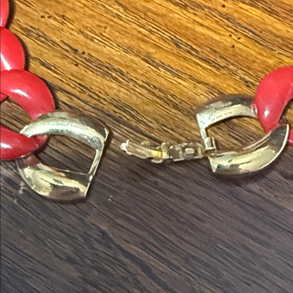 Festive Napier vintage Red & Gold Tone Chain choker necklace jewelry - Picture 4 of 7